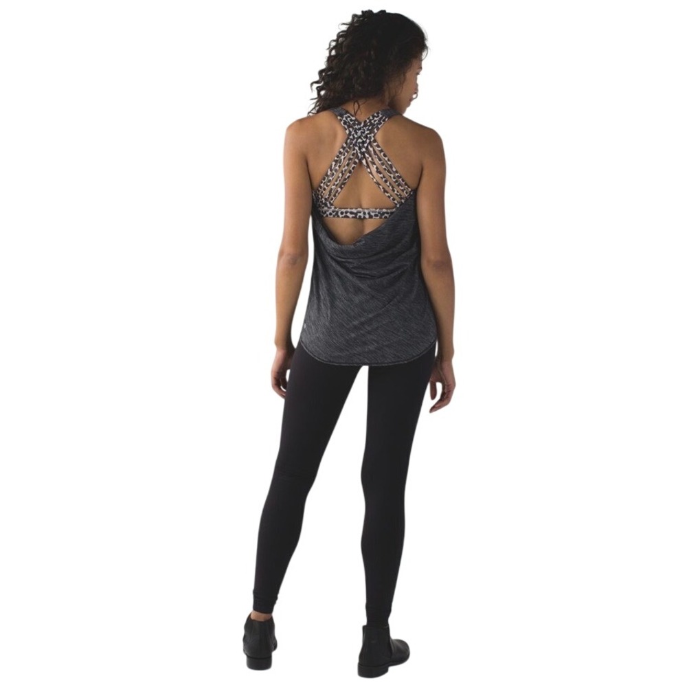 Lululemon Wild Tank Heathered Black Ace Spot Grain Black Strappy Back Size 6